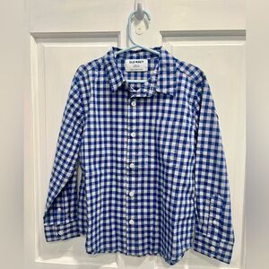 OLD NAVY NWT Blue White Plaid Long Sleeve Button Down Dress Shirt SIZE 6/7 BOYS